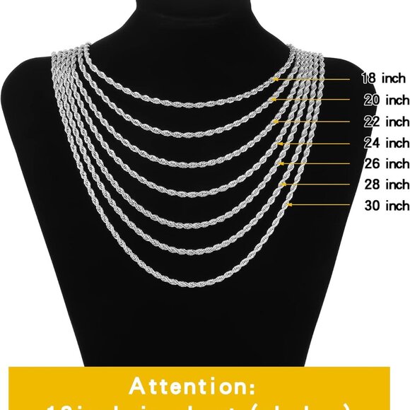 Elegant 3mm Rope Chain Necklace for Men - 20 Inch Stainless Steel Jewelry Gift - Picture 6 of 9